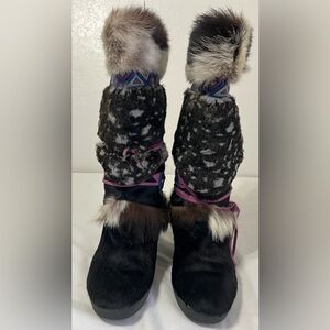 Vintage Tecnica Italian Fur Boots Après Ski Lodge Mukluk Style Rubber Sole